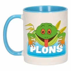 Kikker Theebeker Blauw / Wit Plons 300 Ml